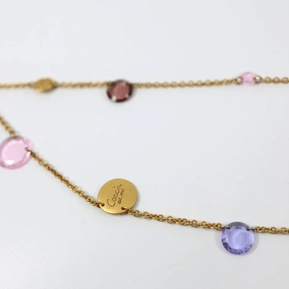 A5 Flawless COACH Brushed Gold Swagger Bag Logo Charm Double Chain Crystals 18" - Picture 2 of 6